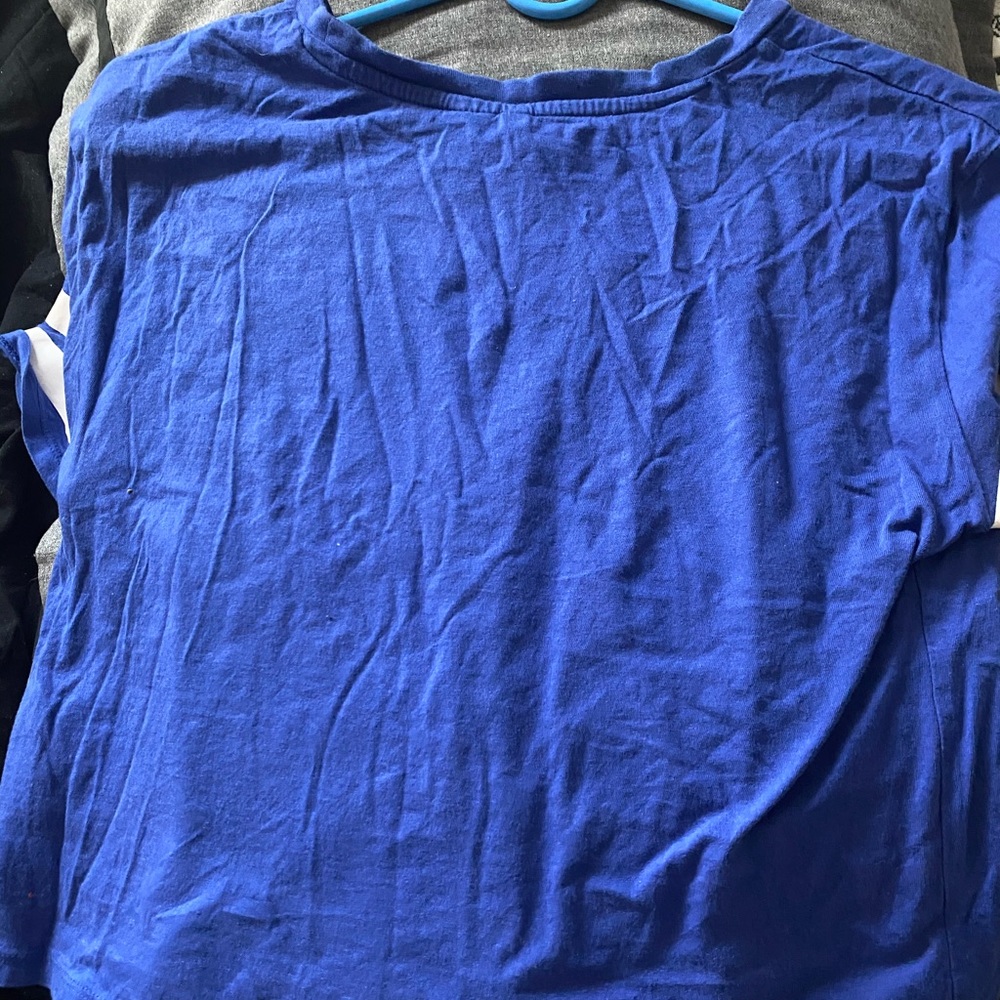 blue and white crop top